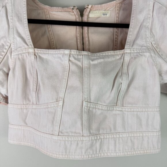 Ulla Johnson Renee Puff Sleeve Crop Top Pink Linen Blend Blouse Women’s Size 10 - Picture 7 of 12